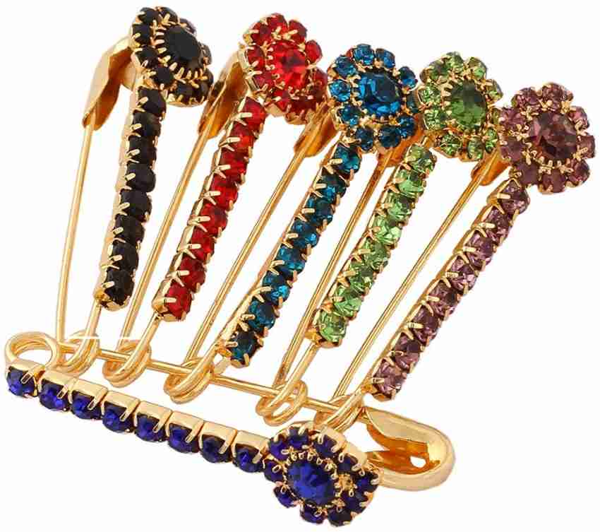 Decorative Golden Saree Pins Small X Shaped Double Line Stone