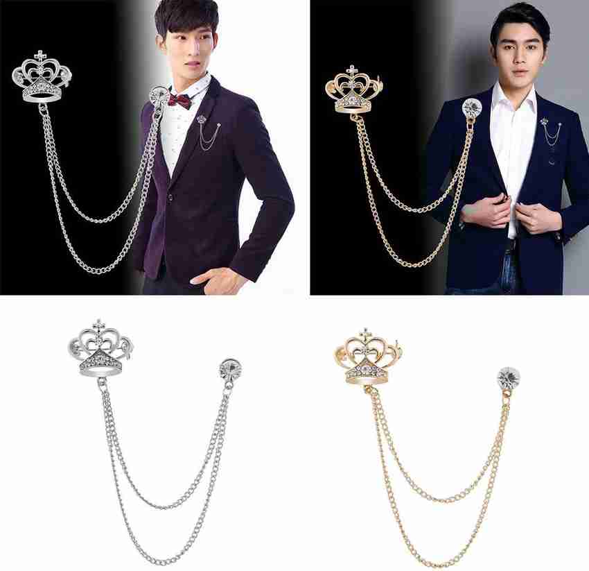 Calandis Mens Elegant Lapel Pin Badge 2 Layer Chain Brooch Pin for Suit Tuxedo Gold Brooch Price in India Buy Calandis Mens Elegant Lapel Pin Badge 2 Layer Chain Brooch Pin