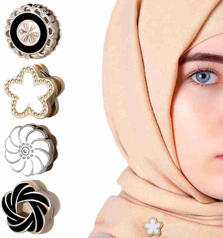 4Pcs Fashion Women Pearl Brooch Hijab Pins Scarf Shawl Safety Clip