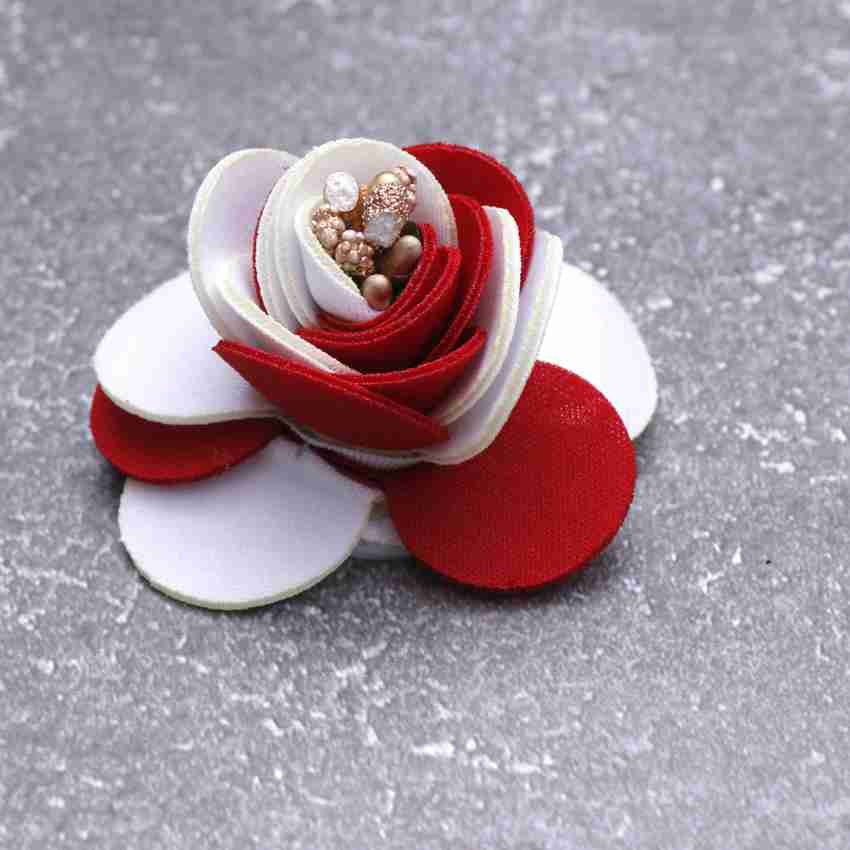 Honbon Red and White Floral Brooch Lapel Pin safety Pin for Womens