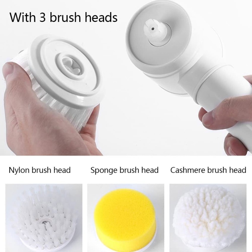 Hot new product white electric automatic cleaning magic brush with three  brush heads