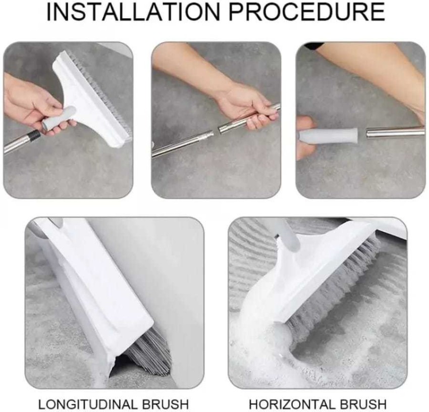 Purabelle Bathroom Brush Cleaning Brush with Wiper 2in1 Tiles Floor Scrub  with Long Handle Plastic Wet and Dry Brush Price in India - Buy Purabelle Bathroom  Brush Cleaning Brush with Wiper 2in1