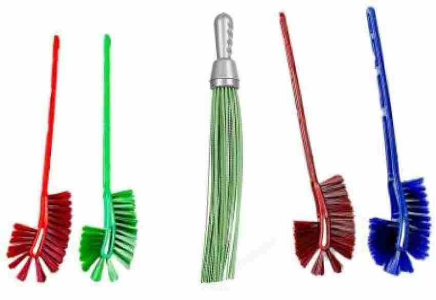 STRUGGLINGINC Double Sided Toilet Cleaning Brush for Cleaning Easy to Hold,  Combo HOCKEY TOILET CLEANER BRASH,Washbasin / Sink Cleaning Strong Plastic  Hand Nylon Combo Brush (Multicolor)Toilet Brush with long grip brush ,Toilet