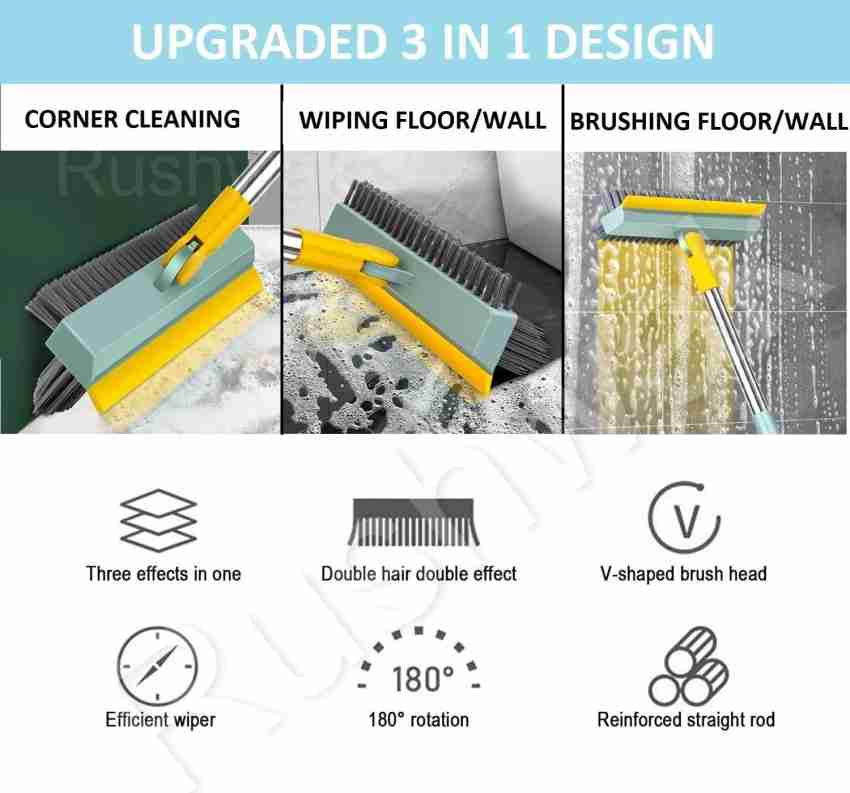 ZHUQUA Bathroom Cleaning Brush with Wiper 2 in 1 Tiles Cleaning