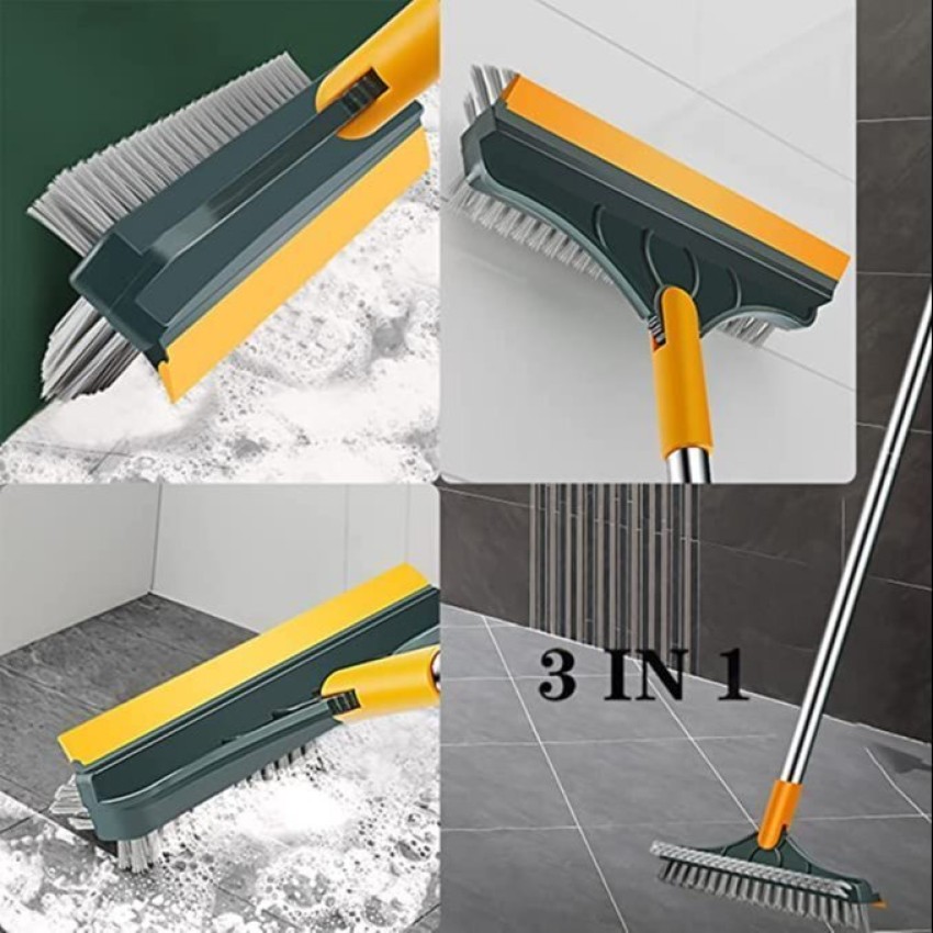 Bathroom Cleaning Brush with Wiper 3 in 1 Tiles Cleaning Brush with Long  Handle