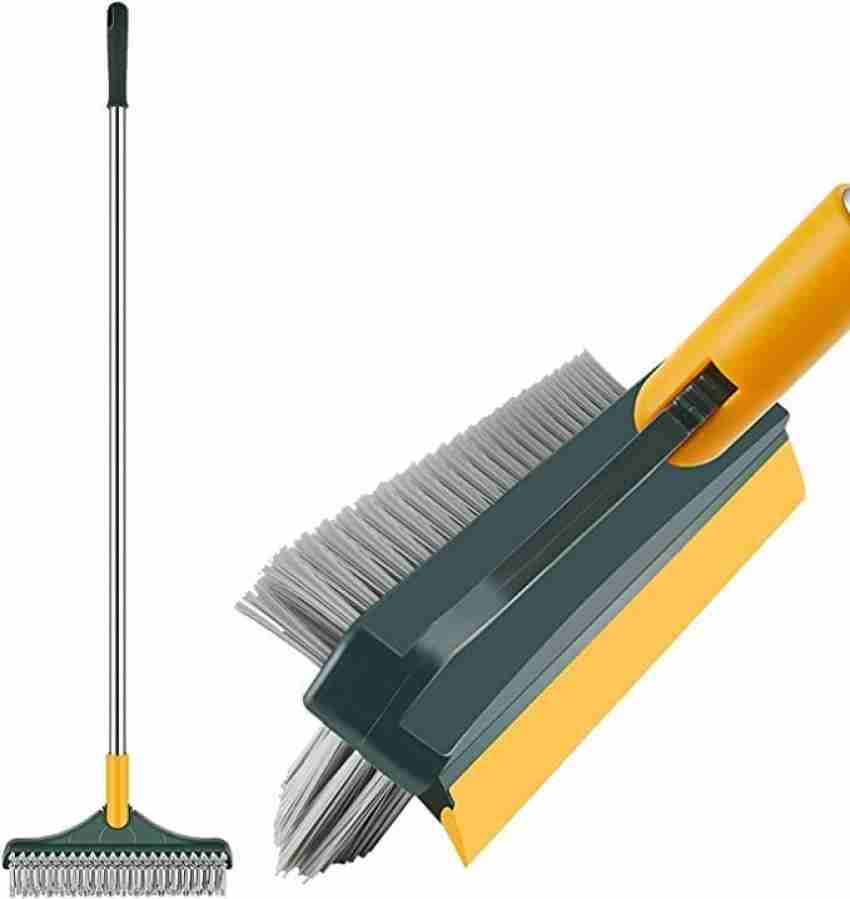 3 in 1 Floor Scrub Brush with Squeegee Long Handle Stiff Broom