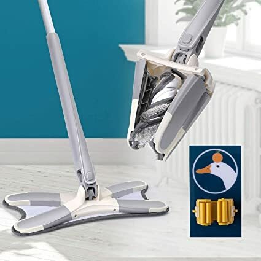 Flat Mop & Bucket System with Broom - Adjustable Broom & Microfiber Mo