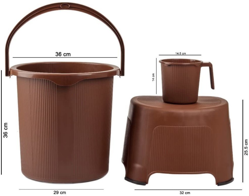 Regalo Plastic Bathroom Set Bucket Mug and Stool 3pc Combo Set 25