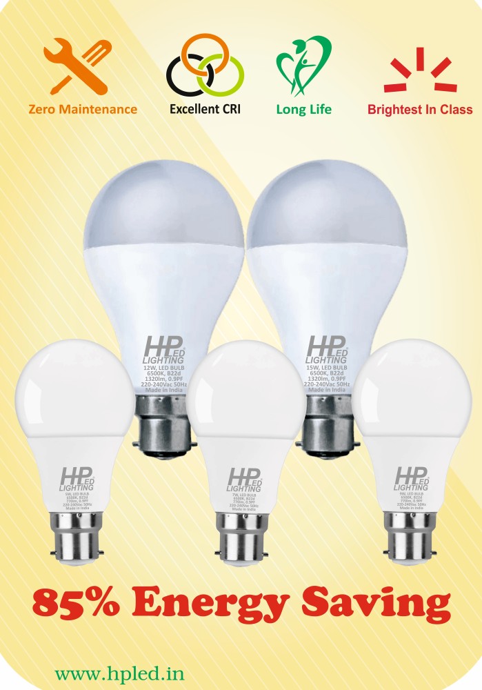 hp led lighting 5 W, 7 W, 9 W, 12 W, 15 W Standard B22 LED Bulb