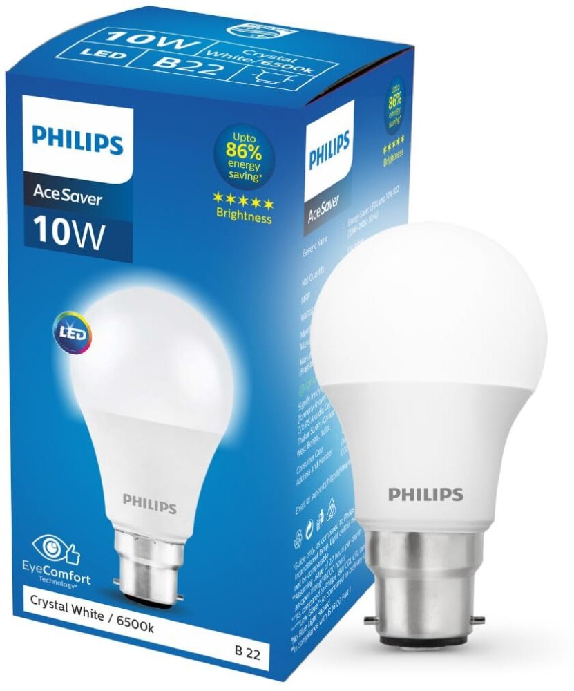 Buy Philips Ace Saver 8.5W B22 LED Bulb, Crystal White, Pack of 10 Online  at Low Prices in India 