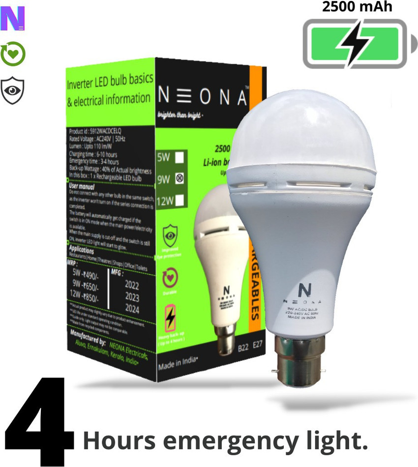 NEONA 9 W Round B22 Inverter Bulb Price in India Buy NEONA 9 W