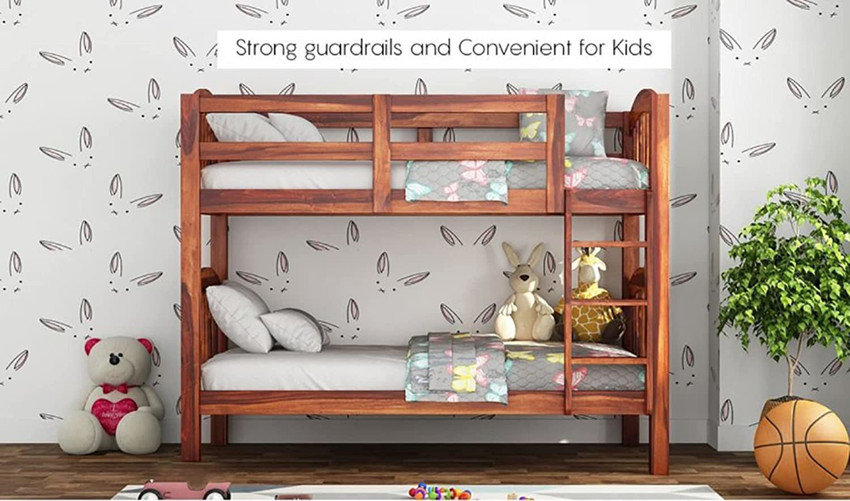 FURINNO Sheesham Wood Bunk Bed with Trundle Twin Over Full Bed