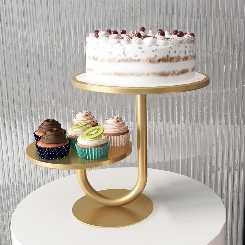 Amazon.com | MyGift 8-inch Round Gold Tone Aluminum Pedestal Cake Stand  with White Top, Dessert Riser Cupcake Holder Stand - Handcrafted in India: Cake  Stands