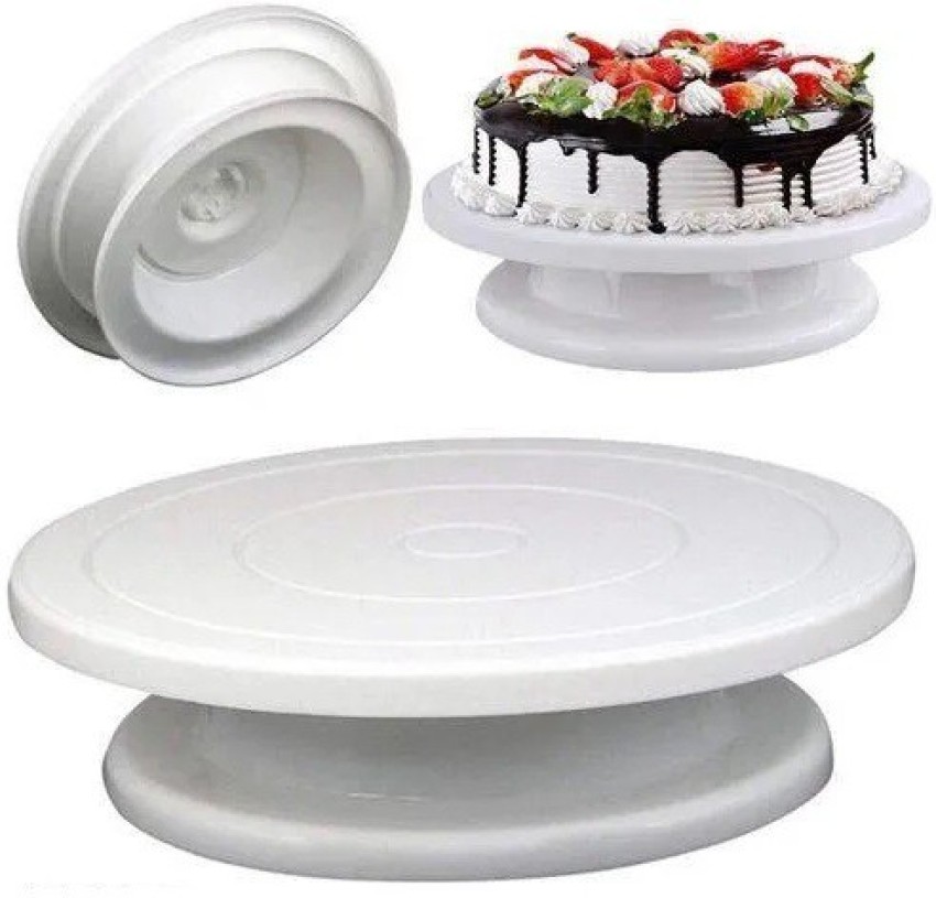 White 28CM Plastic Cake Turntable Rotating Cake Decorating Plate