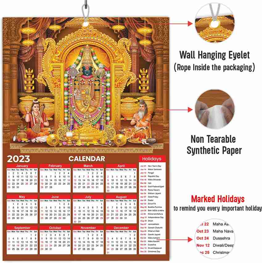 printfixels Lord Tirupati Balaji|13x19 inch|Non Tearable-WaterDrop  Resistant 2023 Wall Calendar Price in India - Buy printfixels Lord Tirupati  Balaji|13x19 inch|Non Tearable-WaterDrop Resistant 2023 Wall Calendar  online at Flipkart.com