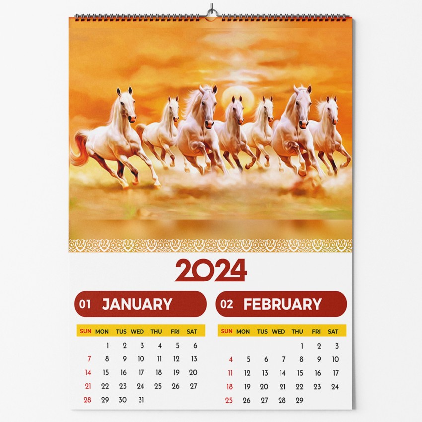 printfixels Lucky Seven Horse Vastu Calendar 2024