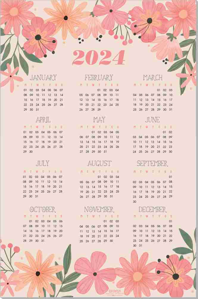 ESCAPER Flower Themes Wall Calendar 2024 for office & home 2024