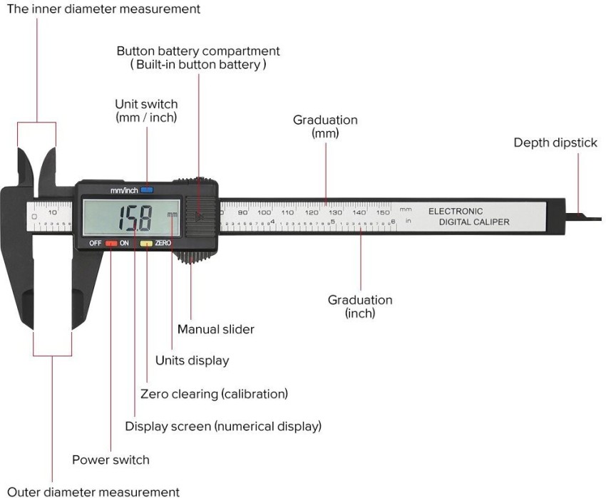 Adoric Vernier Caliper Digital Caliper,150MM 6 Inch Calipers Measuring Tool  - Electronic Micrometer Caliper with Large LCD Screen, Auto-off Feature,  Inch and Millimeter 