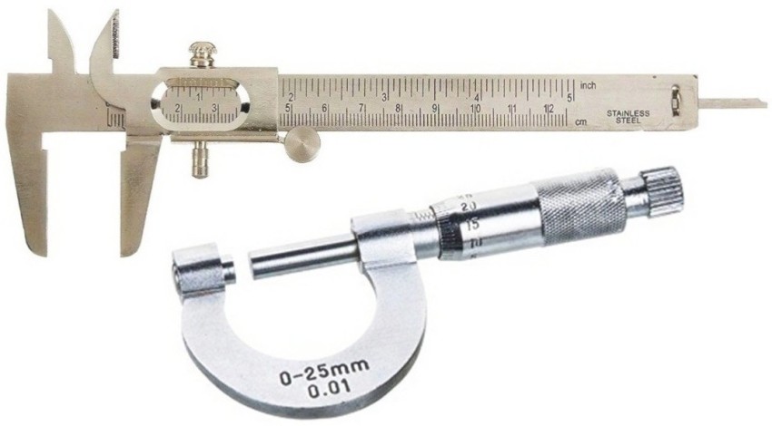Divinext 0-125 mm 5 inch Vernier Caliper + 0-25 mm Micrometer Screw Gauge  Measuring Tool Stainless Steel Ruler Scale Depth Gauge for  Outside/Inside/Depth/Step Mechanical Vernier Caliper Price in India - Buy  Divinext