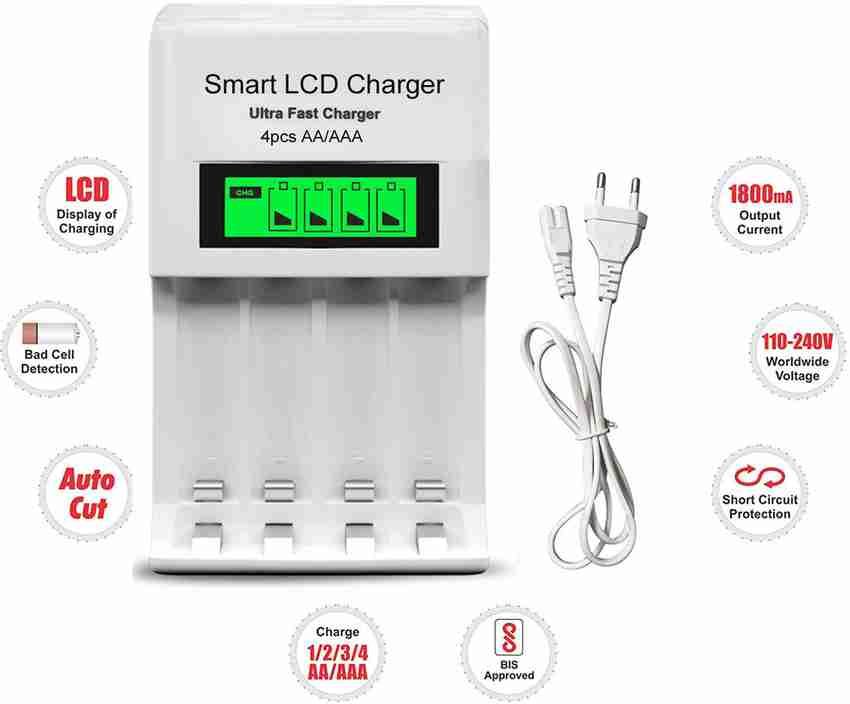 Amabu Smart LCD Cell Charger Ultra Fast for AA and AAA Ni mh