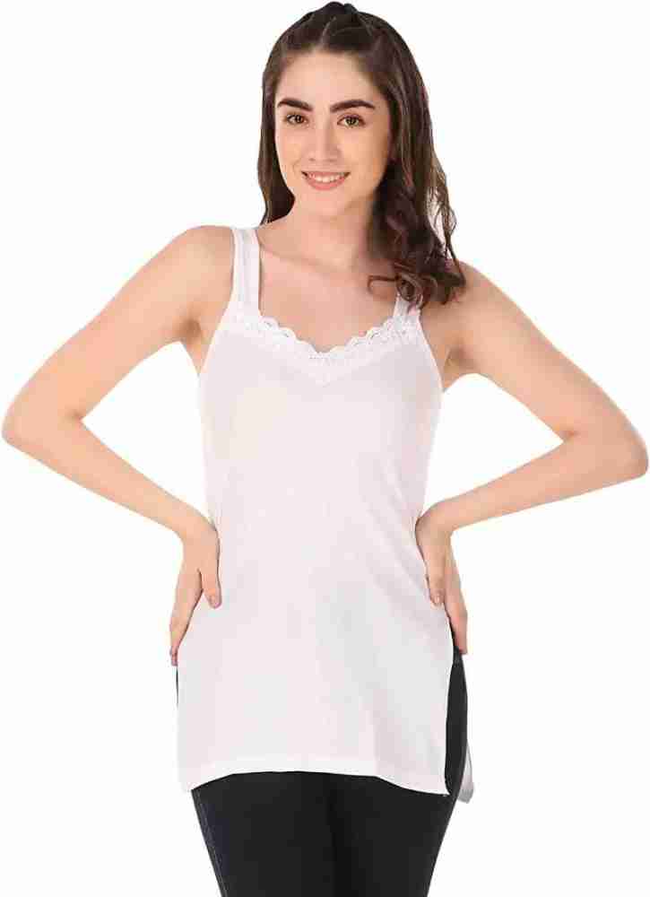 Lace-trimmed Camisole Top - White/black - Ladies