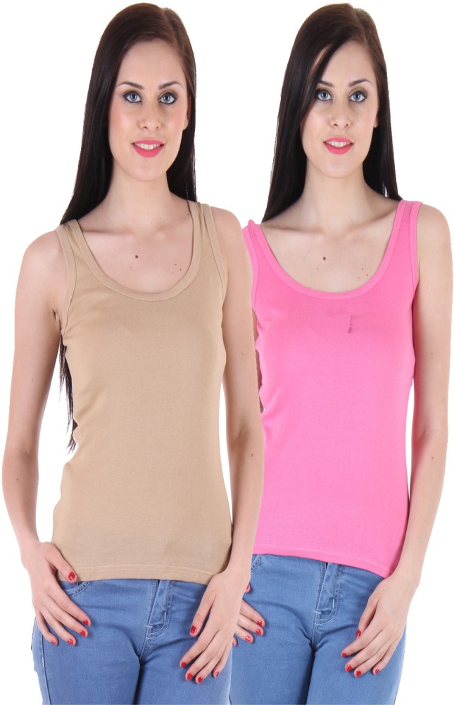 Buy 17Hills® Pack of 2 Tank Top Vest Top Camisole Sando Spaghetti Inner Wear  Camis for Women, Girls (X-Small, Black I Pink) at