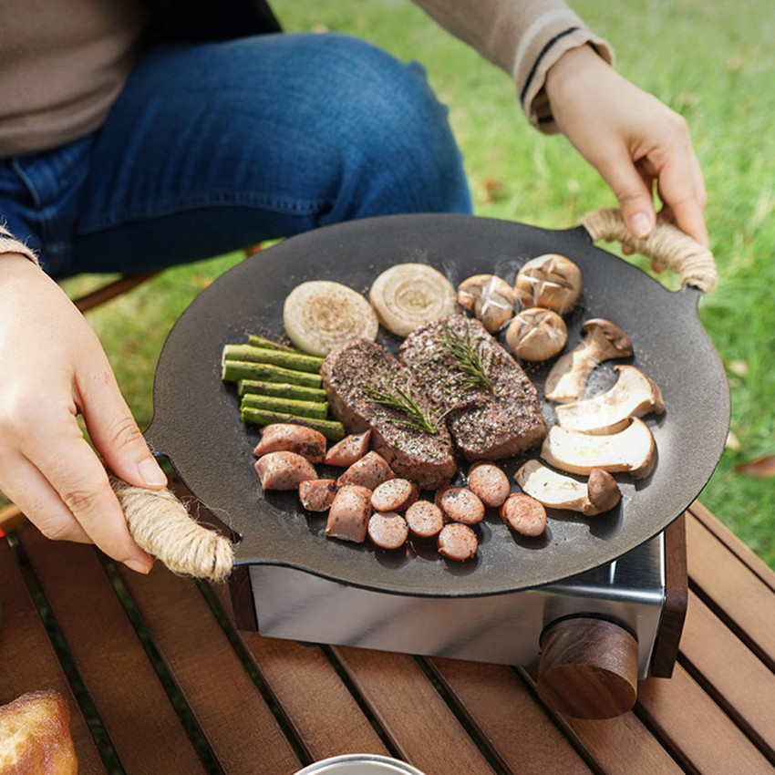 Lyla Korean Grill Pan Skillet Nonstick Tray for Camping BBQ Grill