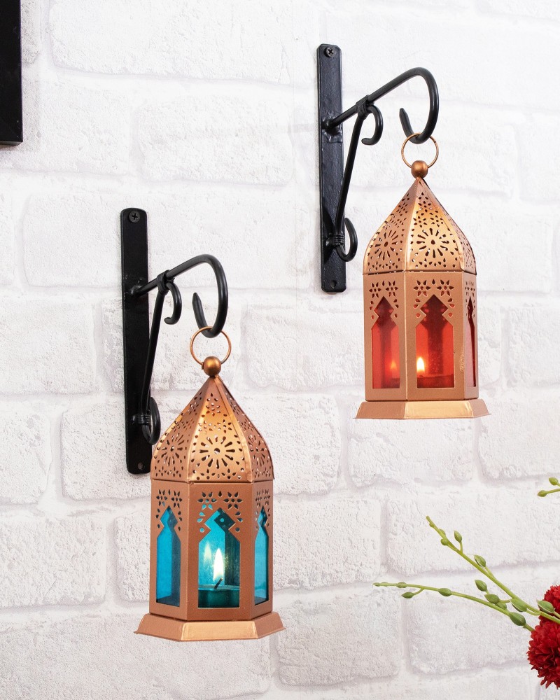 Flipkart SmartBuy Wall Star Light Decorative Metal Lantern Indoor/Outdoor Hanging  Lantern, Set of 2 Designer Candle Tealight Holder with Wall Hook, White  White Metal Hanging Lantern Price in India - Buy Flipkart