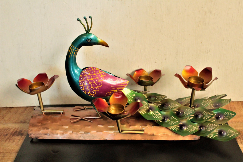Heritage Handicrafts Decorative Lotus Peacock Tealight Candle
