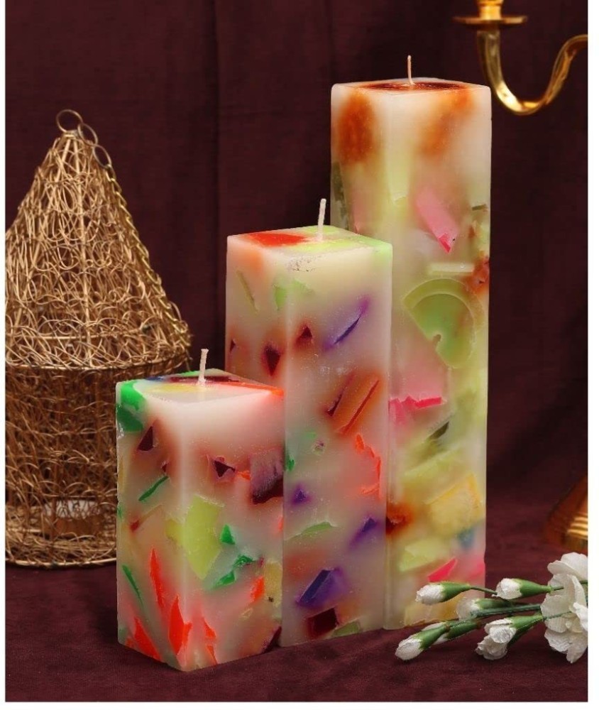 ROKOO Diwali Decor Luxury Pillar Candles Multicolour 10 Days Long