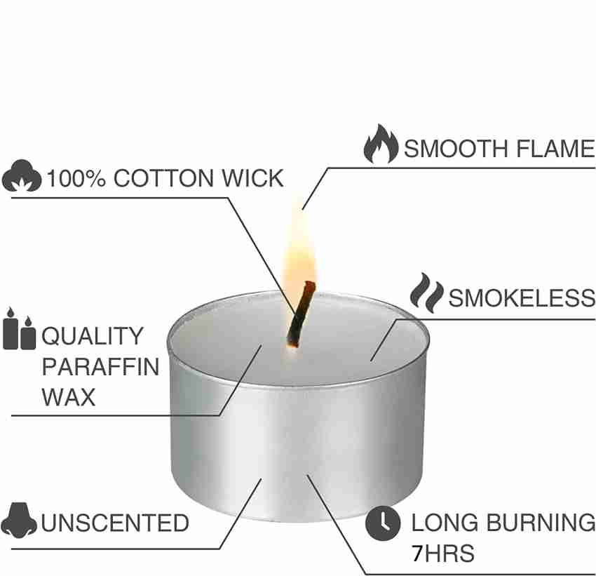 Welburn Veda&Co™ Wax Tealight Candles - Pack of 100, 4 Hours Burn Time,  100% Fully Refined Paraffin Wax, Unscented, Smokeless, Dripless, for