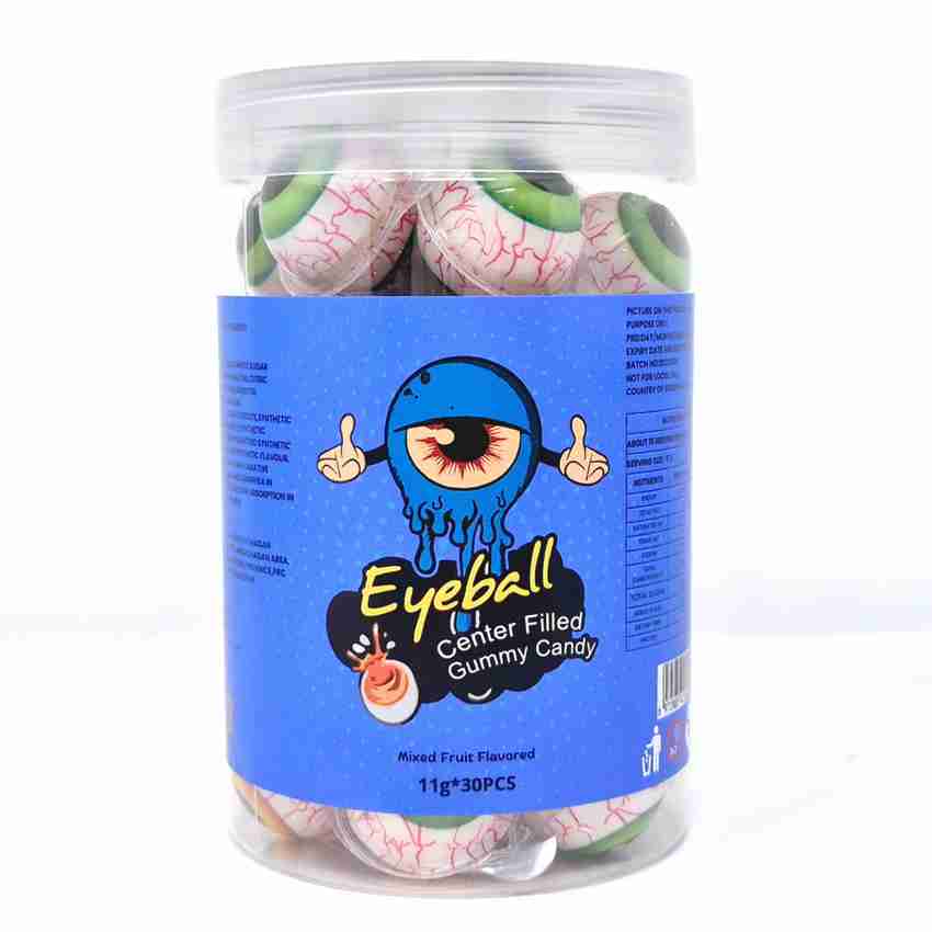 CANDIEXOTICS 3D Bursting Eye Candy Center Filled Gummy Candy Jelly Balls  30pcs x 11gm Strawberry, Orange, Grape, Apple Jelly Candy