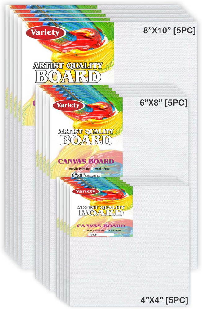 Cotton Canvas Boards for Painting (8x10, 6x8, 6x6 Combo Pack of 9,White