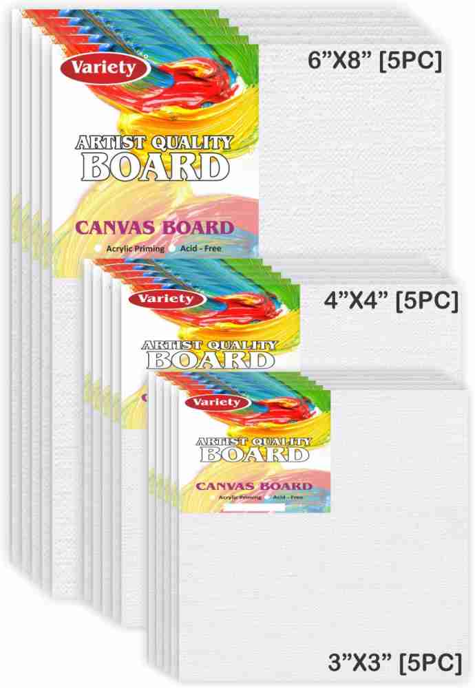 Cotton Canvas Boards for Painting (8x10, 6x8, 6x6 Combo Pack of 9