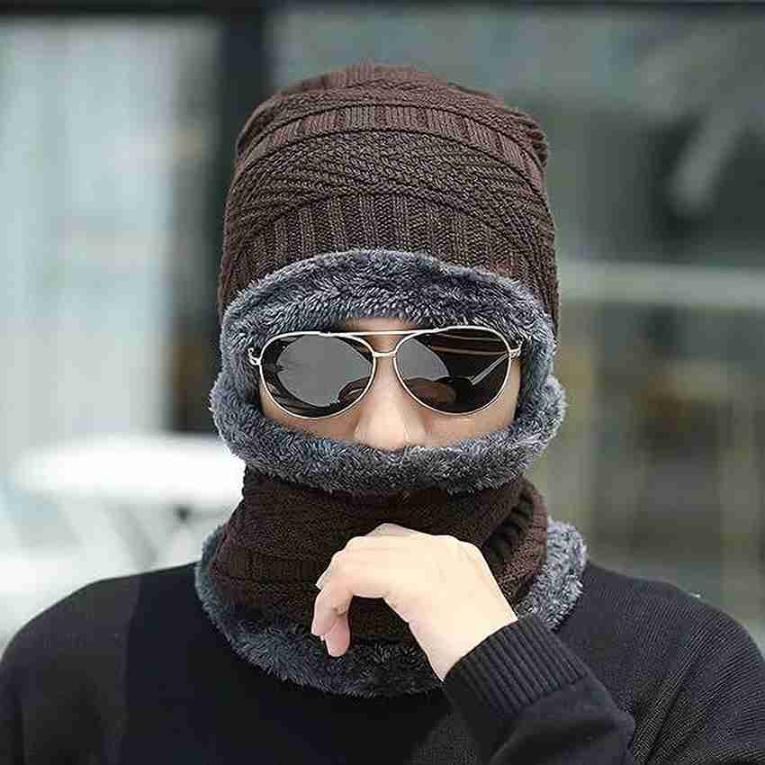 wishmechstore Winter Woolen Beanie Cap Muffler for Men Women Head Neck Warmer brown Beanie Cap Buy wishmechstore Winter Woolen Beanie Cap Muffler for Men Women Head