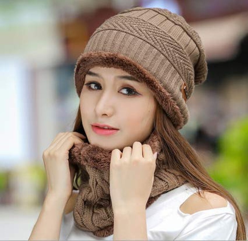 Zonkar Unisex Brown Winter woolen Beanie Cap with Scarf Warm Snow Proof High Quality Woven Sports Regular Cap Cap Buy Zonkar Unisex Brown Winter woolen Beanie Cap with Scarf Warm Snow Proof