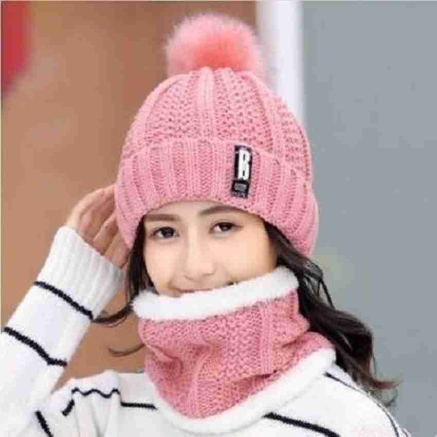 Highever Combo Woolen Beanie Caps with Scarf Set soft Warm fur