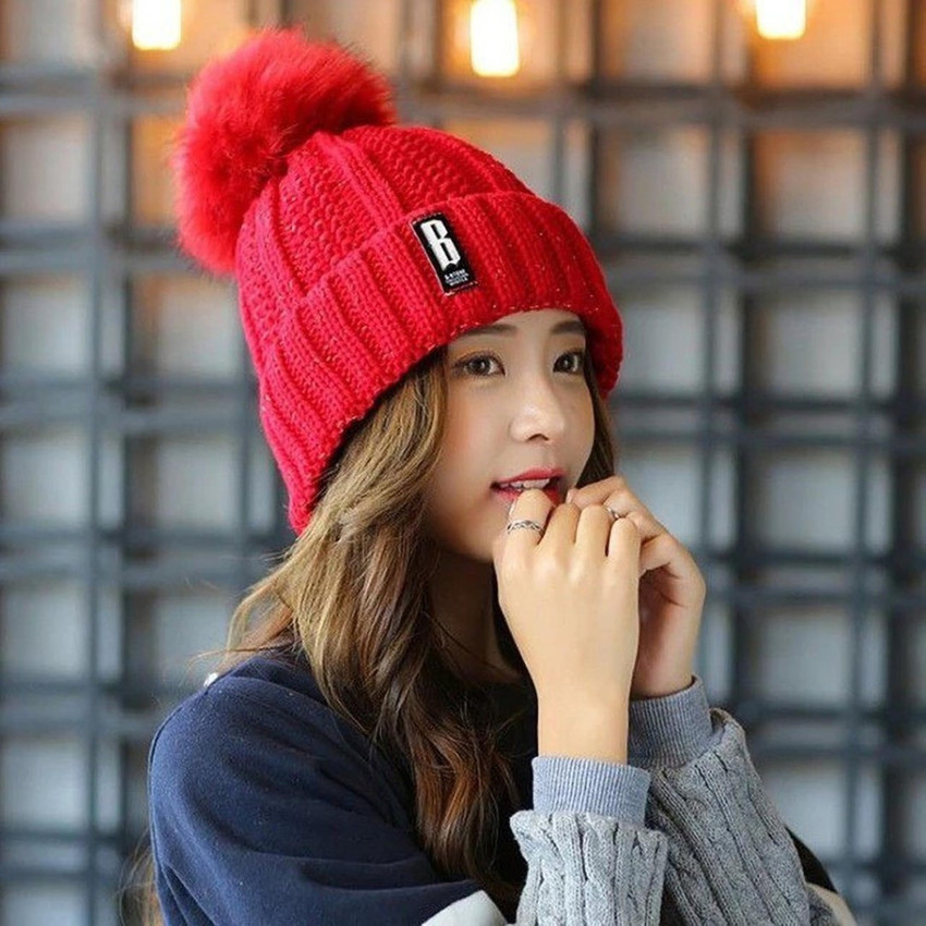 Highever Combo Woolen Beanie Caps with Scarf Set soft Warm fur Lining for girls Women Beanie Cap Buy Highever Combo Woolen Beanie Caps with Scarf Set soft Warm fur Lining for girls Women