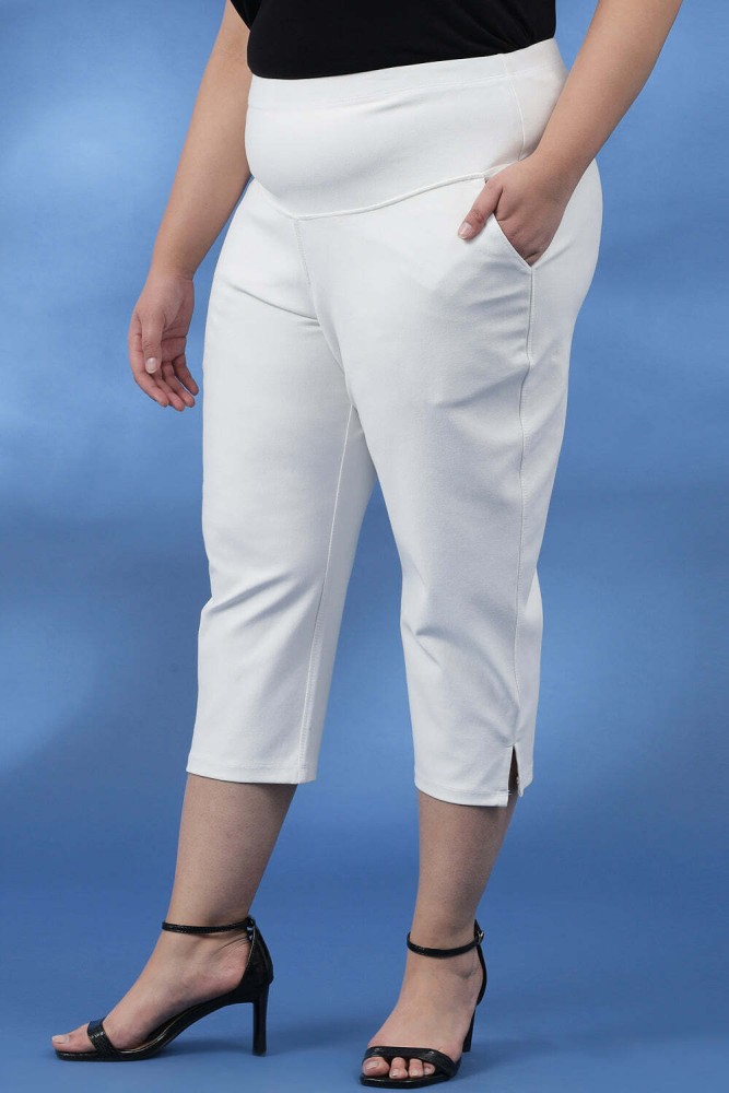Amydus Women Plus Size White Tummy Tucker Crop Pants Women White Capri Buy  Amydus Women Plus Size White Tummy Tucker Crop Pants Women White Capri  Online At Best Prices In India