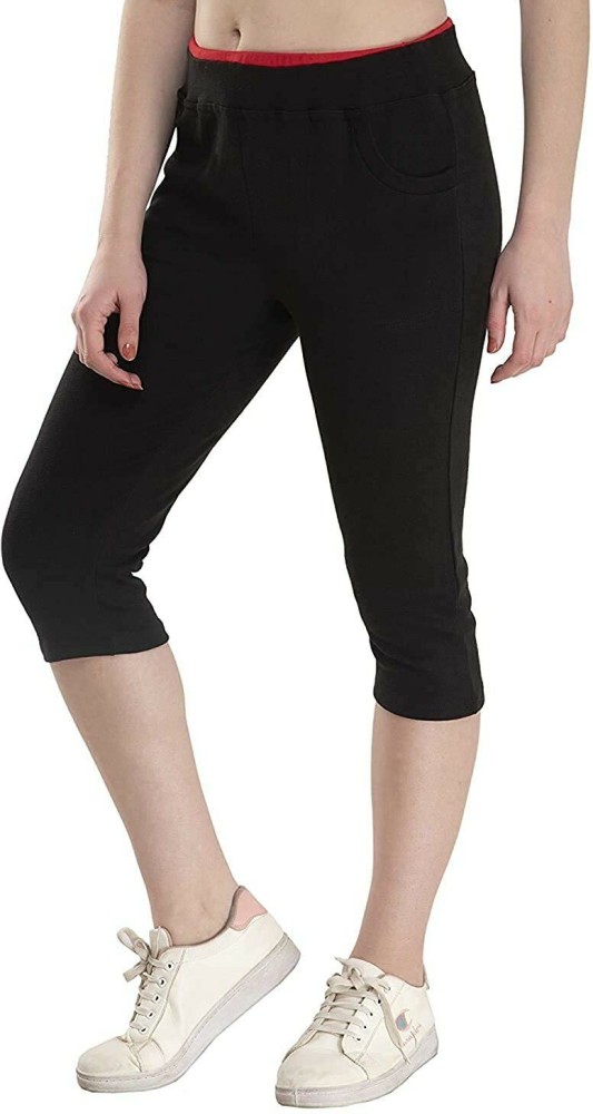 Bodyactive Womens Polyester Spandex Black Capri Yoga Pants with Pocket  Essential High Waisted for WorkoutLC07