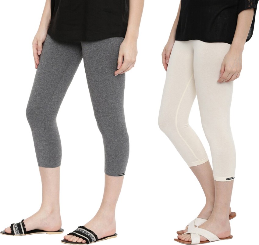 BlackCoal Womens 4 Ways stretchable 3/4 Leggings Women Grey, White Capri -  Buy BlackCoal Womens 4 Ways stretchable 3/4 Leggings Women Grey, White Capri  Online at Best Prices in India