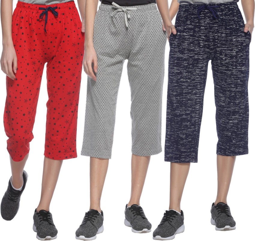 Buy TVESA womens cotton printed 3/4 capri pajama lower (new model -63)  combo pack of 3 (S) at