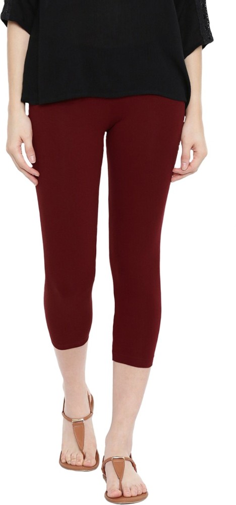 Black Red maroon Color Cotton Combo set Ankle Leggings