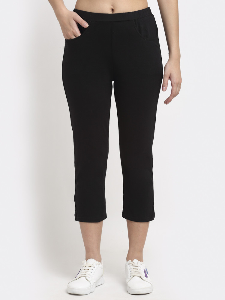Women's black cotton capris 2025
