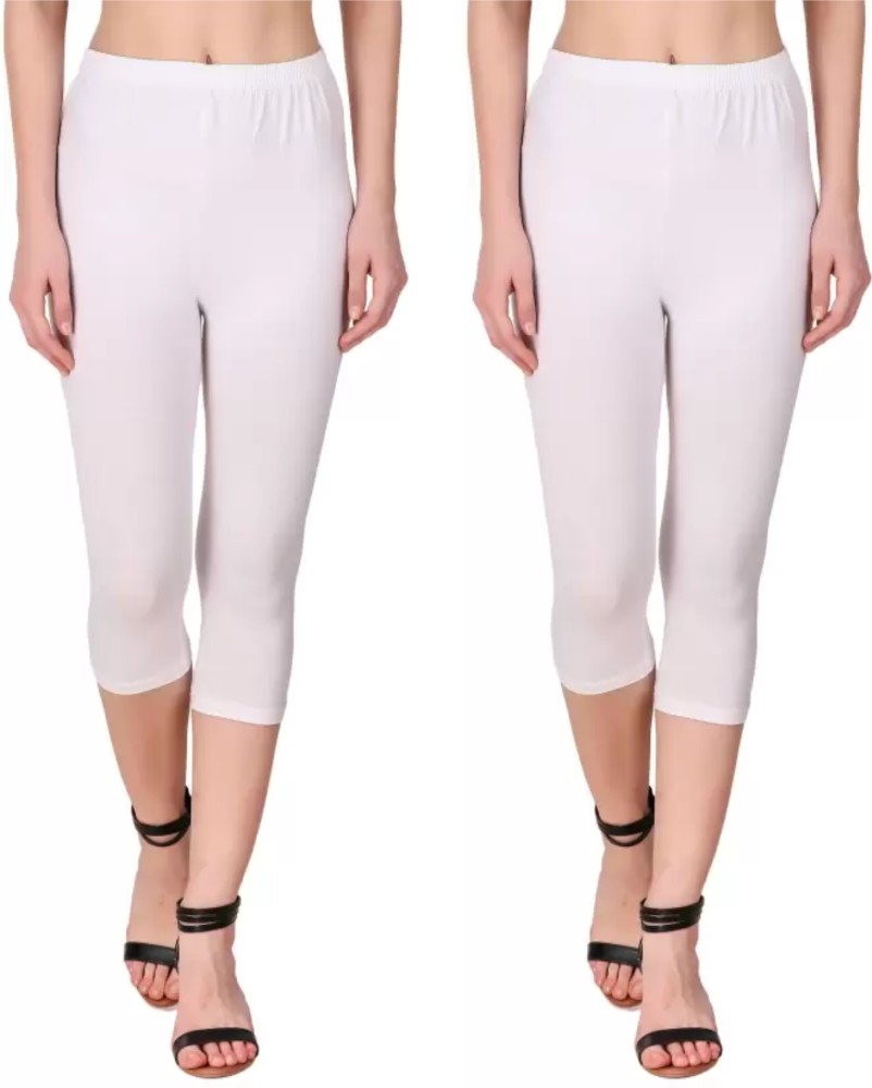 Mia Fashion Women's Slim Fit Plain 3/4th Capri Pants Women White