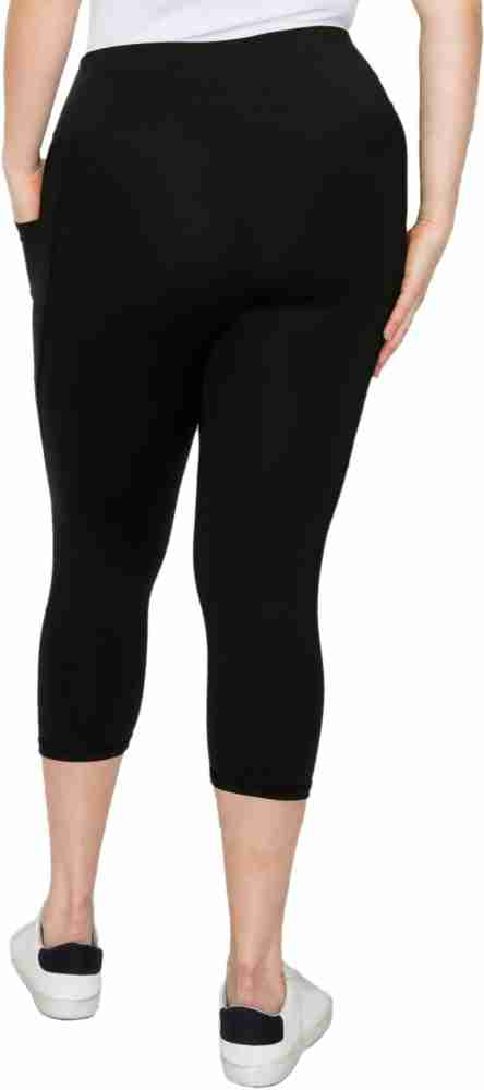 PandaWears Women's 3/4th Leggings with Pocket - Stretch Fit (8XL