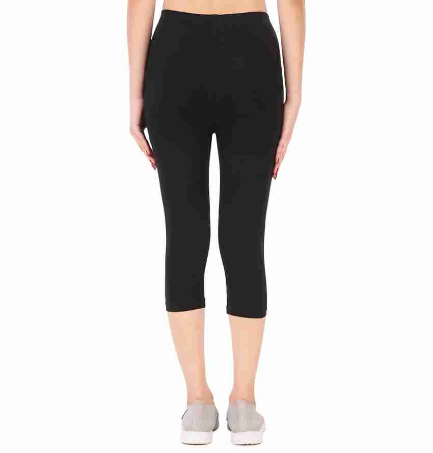 Buy Stylish Cotton Lycra Multicoloured Solid Mid-Rise 3/4 Capri For Women-  Pack of 3 Online In India At Discounted Prices