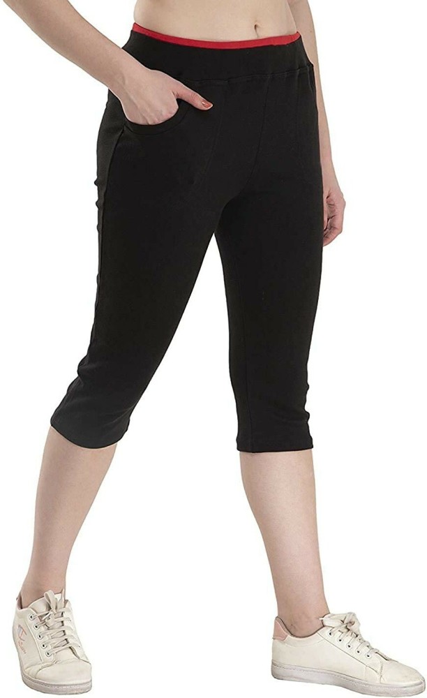 YOLA Capri Pants  Yoga Jogging Sports  Womens Cotton Spandex 4Way  Stretch Fabric  Active Fashion Black