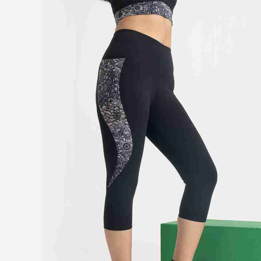 HUNNIT Majestic Flora 3/4 Leggings for Womens - Midnight Black Women Black  Capri - Buy HUNNIT Majestic Flora 3/4 Leggings for Womens - Midnight Black  Women Black Capri Online at Best Prices in India