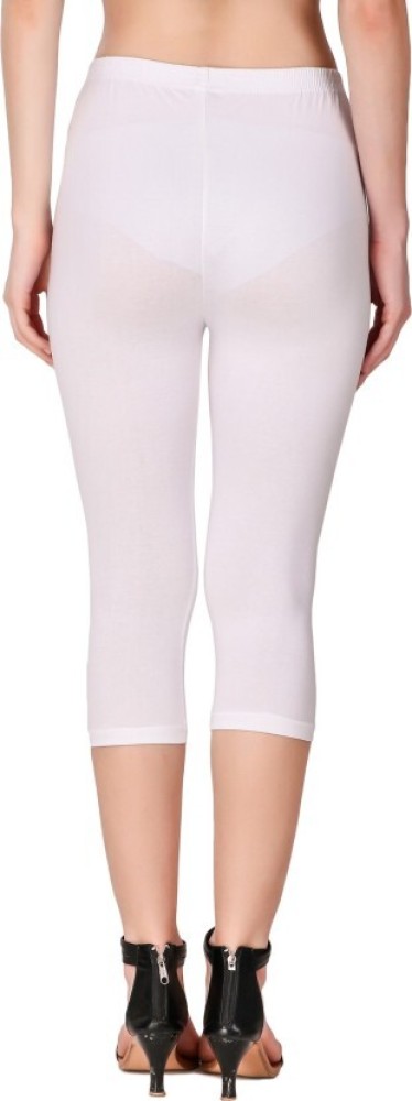 Mia Fashion Women's Slim Fit Plain 3/4th Capri Pants Women White